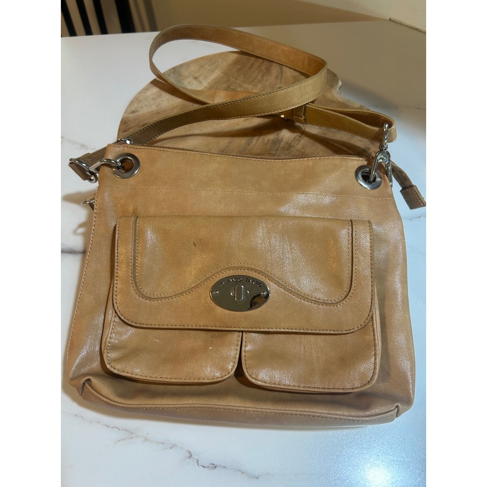 Franco Sarto Tan Faux Leather Crossbody Bag with Matching Wristlet Pouch Set